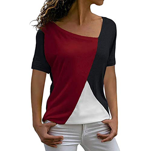 BAOBU Magliette a Manica Corta da Donna Camicette Top a Tunica Color Block in Patchwork Donna Magliette Manica Corta Donna T-Shirt in Cotone Basic Camicetta Estivo Camicia Casuale Top