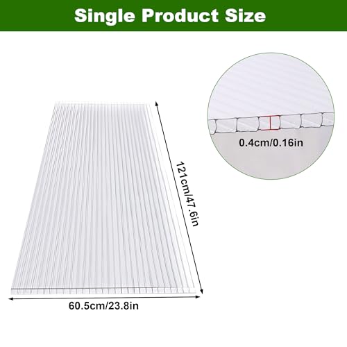 Lesolar KM0309 14Pcs Polycarbonate Greenhouse Panels 2Ft X 4Ft Twin-Wall Clear Roof Panels For Greenhouse Outdoor Garden Waterproof & Uv Protection Polycarbonate Sheets Roof Covering Supplies thumb #2