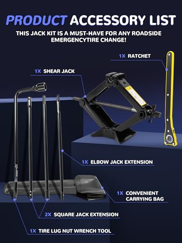 Image of Spare Tire Jack Kit Compatible with 1999-2019 Silverado Tahoe Avalanche 2002-2018 Escalade, Scissor Jack 2.5 Ton Heavy Duty Lifting Jack & Spare Tire Lug Wrench Tool Kit Replacement Tire Repair Tool