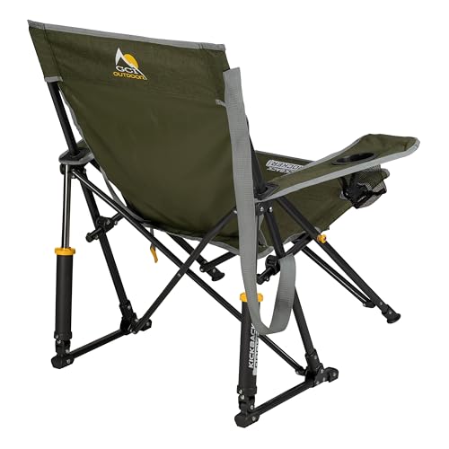 Image of GCI Outdoor Kickback Rocker Camping Chair | Portable Folding Rocking Chair with Durable Armrests, Drink Holder & Relaxed Lowered Seat for Comfort - Loden Green