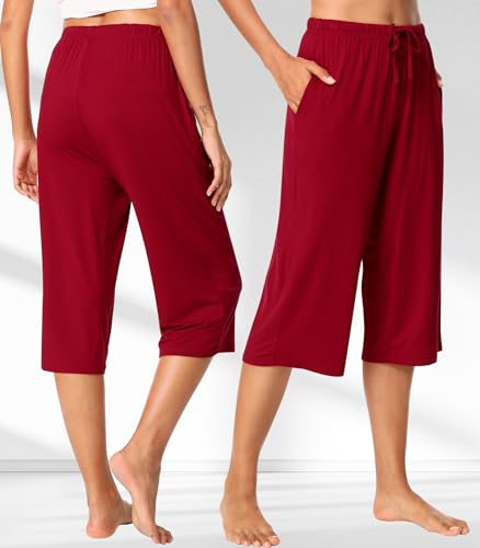 Image of WiWi Bamboo Viscose womens capri pants Wide Leg Pajama Super Soft Lounge knit Sleep shorts Cooling Pj Bottoms S-XXL