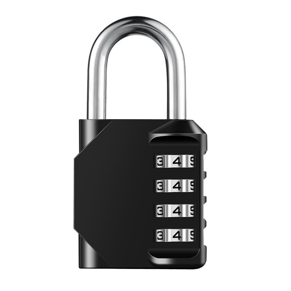 Combination Padlock Locker Lock, 4 Digit Combo Lock for Locker, Gym, School, Luggage, Gate, Suitcase, Bike, Shed, Storage - Black