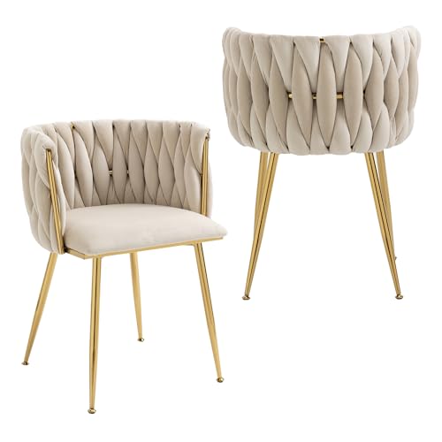 Nrizc Velvet Dining Chairs Set of 2, Woven Upholstered Dining Chairs with Gold Metal Legs, Modern...