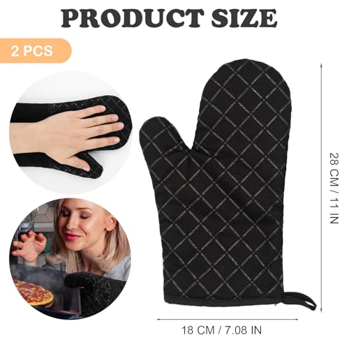 1 Pair Oven Gloves, Heat Resistant Silicone Oven Gloves Non-Slip Kitchen Oven Mitts, BBQ Accessories for Barbecue Grilling Pizza Microwave, for Grilling/Cooking/Baking/Barbecue (Black) - Image 3