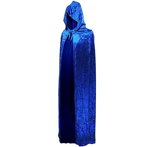Gardeningwill Unisex 55 Inches Christmas Halloween Party Festival Magic Velvet Hooded Cloak Robe Masquerade Cosplay Costume Blue #TOP14
