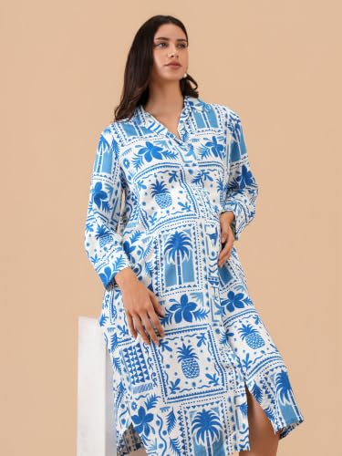 Image of The Mom Store Strollin' in Santorini Maternity and Nursing Shirt Dress