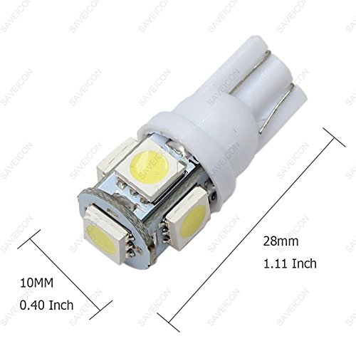 SAWE - 168 194 2825 T10 W5W 5050 5-SMD LED License Plate Dome Map Lights Bulbs (10 pieces) (White) - Thumbnail 2