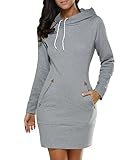 Muy cómodo de llevar Sudaderas con Capucha Largas Mujer Sudaderas Chica Jerseys Vestido Sudadera Larga Deportivas Camisetas de Manga Larga Dama Pullover Oversize Top Bonitas Femeninas Otoño Invierno Gris Clair XL
