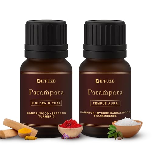 Image of DIFFUZE Essential Oil Set - Ritual Duo - 2 x 15 ml (Golden Ritual & Temple Aura) | Sandalwood, Saffron & Camphor Fragrance Oils for Diffuser, Pooja & Meditation | Long-Lasting Spiritual Aroma for Indian Homes