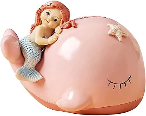 Hucha de juguete para niños, hucha de sirena y ballena azul para niños, bonita decoración de estatua, caja de ahorro de monedas de resina, regalo de
