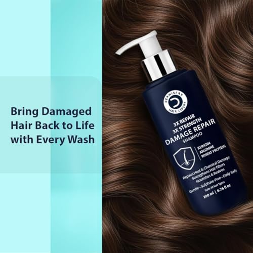 Image of Dermistry Keratin Arginine Wheat Protein Damage Repair Sulphate Free Shampoo for Strengthening Protection of Heat Chemical Treated Hair Smooth Shine of Dry Frizzy Curly All Hair Types Men Women 200ml