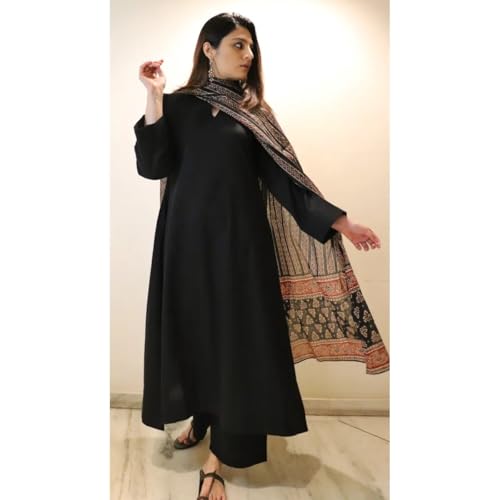 Image of GoSriKi Women's Rayon Viscose Anarkali Solid Kurta with Pant & Dupatta