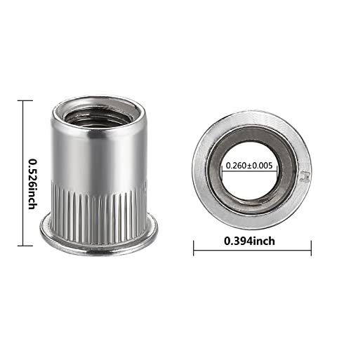 Wensilon 200Pcs Rivet Nut M4 Metric Stainless Steel 304 Finish Flat Head Rivnut Threaded Insert Nut Knurled Body