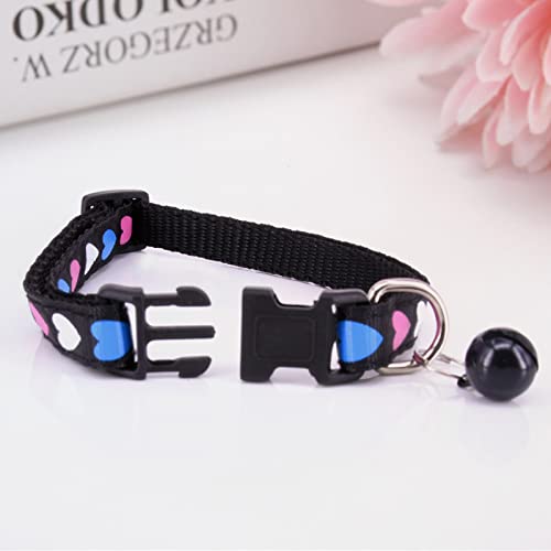 2 Pack Cat Collar with Bell, Adjustable Cute Kitten Collars Nylon Unbreakaway Pet Collars 7.5"-12.5" Heart Printed Dog Collar with Safety Buckle for Kitty Puppy Small Dogs Boy Girl Cats (Pink, Black) - Image 4