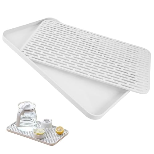 Vaschetta Raccogligocce 1 Pezzi Con Vassoio Antigoccia, Doppio Strato Plastica Inclinato Scolapiatti, Piccolo Tappetino per Tazze e Scodelle