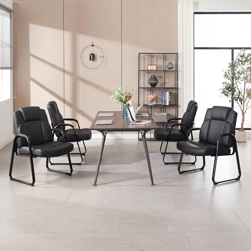 Image of Okeysen Big & Tall Waiting Room Guest Chair Set of 2, PU Leather Office Reception Stationary Side Chair with Padded Arms, Desk Chair with Sled Base No Wheels for Conference, Meeting, Lobby, 500lb