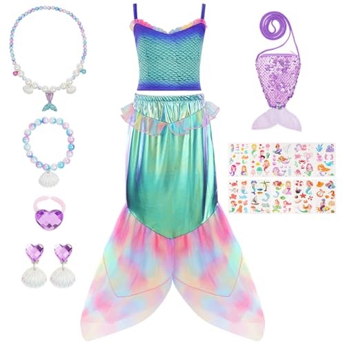 Alaoo Deguisement Robe Petite Sirene Princesse Ariel Costume Fille, 130CM