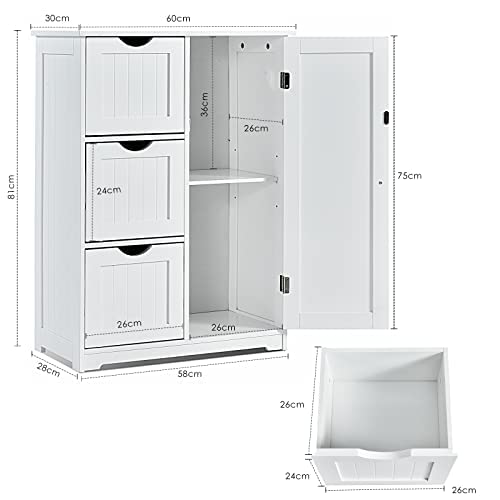 COSTWAY Meuble Bas Blanc (L x l x H) 60 x 30 x 81 cm