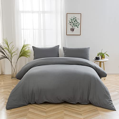 AYSW 16 Couleurs Parure de lit Adulte Housse de Couette avec Double Fermeture Éclair 220 x 240 cm Gris Taies d'oreiller 65 x 65 x 2 cm Parure Housse Coutte 3 pièces pour 2 Personnes