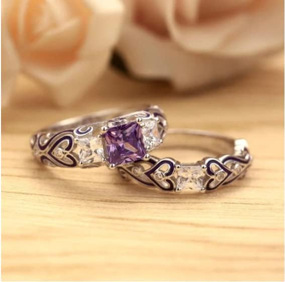 Princess Cut 3.10 Ct Purple Amethyst & VVS1/D Diamond Women,'s Engagement, Wedding Bridal Ring Set White Gold Plated…