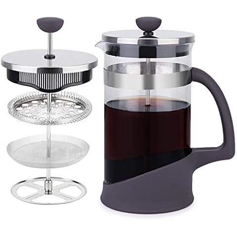 French Press Coffee Maker, Kitchenexus Coffee Press & Tea Maker with Stainless Steel Filter, Portable Glass Coffee Press with 4 Filter Screens 32oz/1000ML, Ideal for Camping Travel Cover