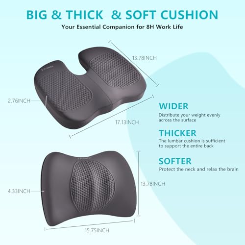 Image of FLORICH Car Seat Cushion and Back Support for Office Chair Memory Foam Chair Cushions Pressure Relief Seat Pads with Gel Massage Point Lumbar Support Relief Sciatica & Tailbone (Light Grey)