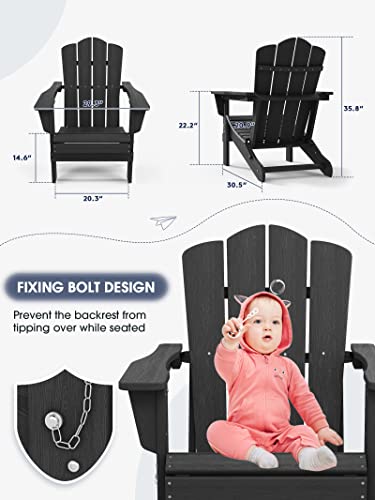 Kingyes Folding Poly Adirondack Chair, Hdpe Weather-Resistant Adirondack Chair With Embossed Surface, Black #TOP4