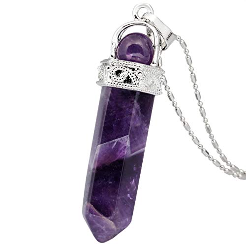 TUMBEELLUWA Crystal Point Necklace Hexagonal Prism Stone Pendant with Chain Healing Jewelry Pack