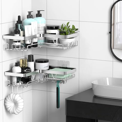 Kegii Corner Shower Caddy, Bathroom Shower Organiser, No Drilling Shower Shel...