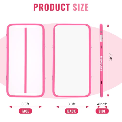RISINGUKST Air Gymnastics Track Tumbling Mat Inflatable, 6.6ft 10ft 13ft 16ft 20ft Training Mats 4/8 Inch Thickness, Air Roller Air Barrel (Rose, 200 * 100 * 10cm)