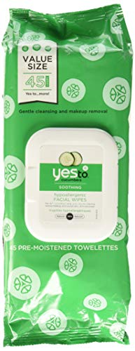 Yes To Cucumbers Soothing Hypoallergenic Facial Wipes, 45 Count
