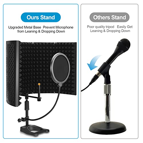 Microphone Isolation Shield, Hakuta Microphone Isolation Shield With Stand And Pop Filter, High-Density Absorbent Foam To Filter Vocal, Foldable Sound Equipment For Studio, Broadcasting #TOP5