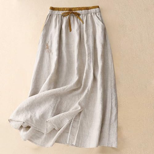Bawilom RED SPARKLY SKIRTMATERNITY SKORT Embroidery Maxi Skirts For Women With Pockets Midi Length Long Skirt Casual Beach Party Holiday Cotton Linen Skirt Beige thumb #1