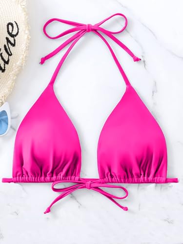 Image of Women's Triangle Halter Solid Bikini Top String Bathing Suit Tops