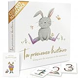 Livre de naissance bébé 0 5 ans – Album & journal souvenirs 120 pages pour photos – 6 pochettes – 13 cartes étapes bébé (12 mois + carte de bienvenue) – Cadeau naissance fille garçon