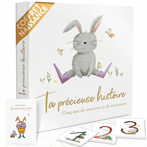 Libro di nascita bambino 0-5 anni - Album & diario ricordi 120 pagine per foto - 6 tasche - 13 biglietti per bambini (12 mesi + biglietto di benvenuto) - Regalo nascita ragazza ragazzo