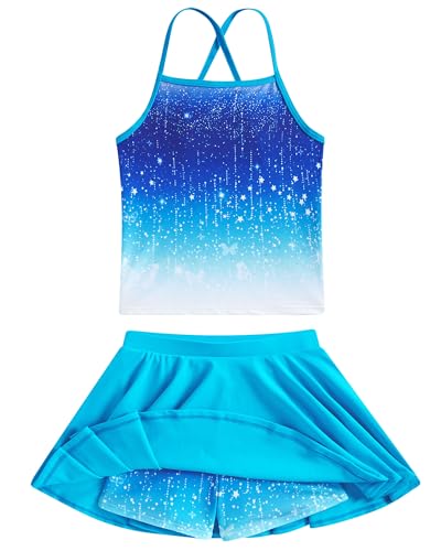 Image of Girls Tankini Swimsuit Mermaid Bathing Suits Criss-Cross Strap Adjustable Summer Beach Two Piece Swimwear Size 4-12