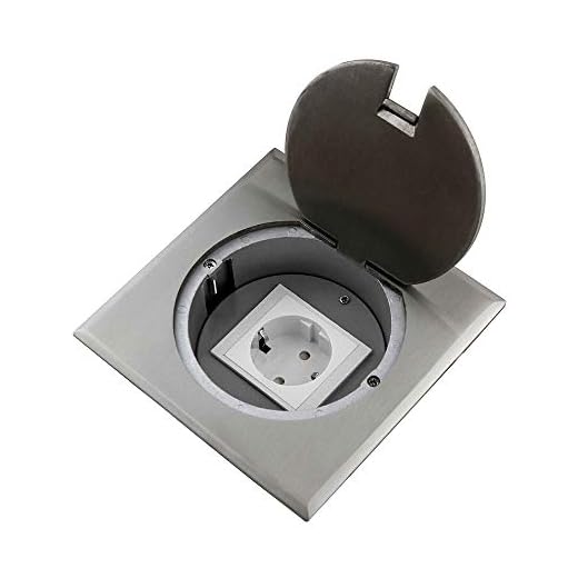 Einbausteckdose Fußbodensteckdose Steckdose Edelstahl für Boden & Wand versenkbar überfahrbar (Steckdose eckig)