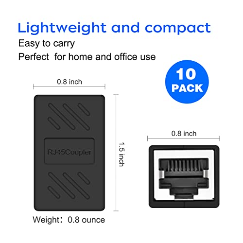 Qingler Rj45 Cat6 Coupler Ethernet Extender Connector, 10 Pack In Line Coupler Cat6 Cat5E Cat5 Ethernet Cable Extender Female To Female Black #TOP5