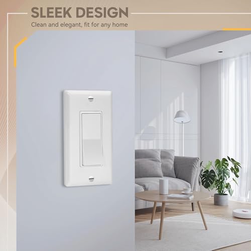 Image of ECOELER Electrical Rocker Light Switch, Single Pole Decorator Paddle Wall Switches, 15A 120 /277V, Self-Grounding, On /Off Rocker Paddle Interrupter for Residential and Commercial, White, 20 Pack