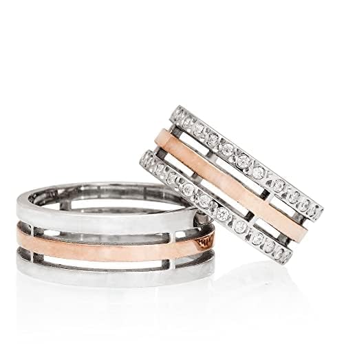 Conjunto de anillos de bodas de oro rosa Conjunto de alianzas de boda a juego para parejas Conjunto de anillos de bodas de plata personalizados para hombre y mujer