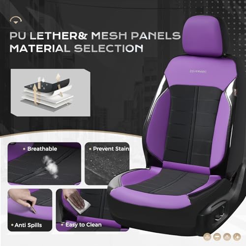 Image of Coverado Air Mesh Seat Cover, Car Seat Cover Full Set, 3D Breathable Seat Protectors Sports Carbon Fiber Design Airbag Compatible Comfort Universal for Most Cars, Van,Trucks, SUV, Black&Purple