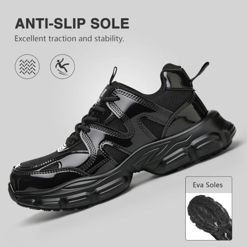 Image of Hogent Steel Toe Shoes for Men Women, Wide & Non-Slip Work Shoes
