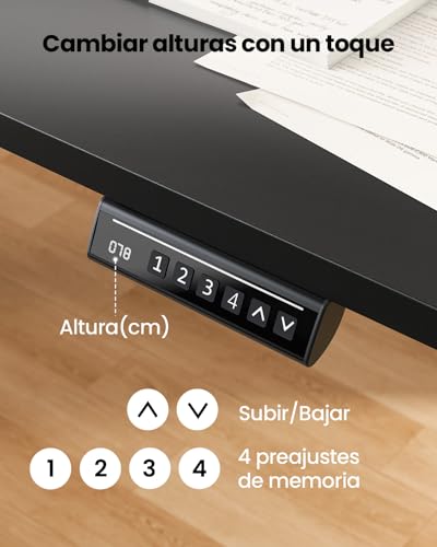 Miniatura 5 de Ergear Escritorio Elevable Eléctrico, Mesa De Trabajo Ajustable En Altura, Mesa De Oficina En Casa Con Tablero Ensamblado, 120 X 60 Cm, Estilo Moderno, Ideal Para Trabajo, Redacción Y Juegos