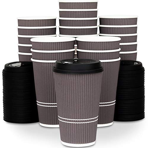 Glowcoast Disposable Coffee Cups With Lids - 16 oz To Go Coffee Cup (80 Pack). Large Travel Cups Hold Shape With Hot and Cold Drinks, No Leaks! Insulated Ripple Cups Protect Hands, No Sleeves needed. - Thumbnail 3