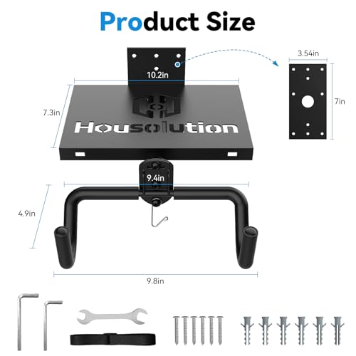 Image of Housolution Bike Wall Mount Horizontal with Shelf- EVA Foam Padded up to 48.5LBS, Carbon Steel, Heavy-Duty Adjustable Bikes Wall Hanger for Road, Mountain and Hybrid Bikes, Bike Hooks for Garage