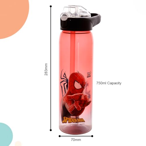 Image of SKi Homeware Impact Sipper Water Bottle, for School, Sports, Trek, Travel | Teens and Kids of all age groups | Leakproof, Light Weight, Pop-up Sipper with Handle, 750 ML, Spiderman