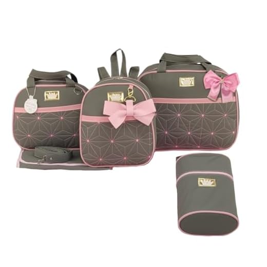 BOLSA MATERNIDADE 5 PEÇAS ESTRELA MENINA (Cinza c/Rosa)