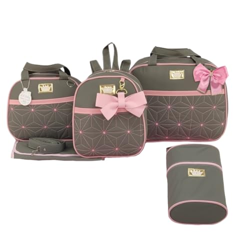 BOLSA MATERNIDADE 5 PEÇAS ESTRELA MENINA (Cinza c/Rosa)