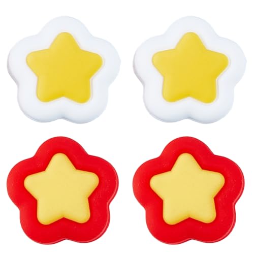 Image of GORGECRAFT 4PCS 2 Colors Star Thumb Grips Cute Silicone Joystick Caps Analog Joy Con Stick Protective Button Cover Compatible with Switch OLED Lite Console Accessories for Gamepad NS
